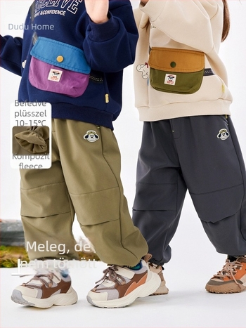 Gyerek nadrág, fleece béléssel, koreai stílusú casual, poliészter 90,4%, középmagas derekú gumis