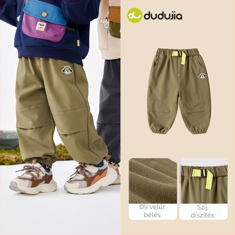 Gyerek nadrág, fleece béléssel, koreai stílusú casual, poliészter 90,4%, középmagas derekú gumis