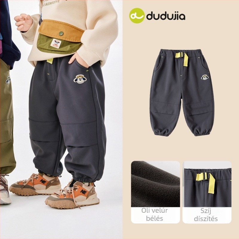 Gyerek nadrág, fleece béléssel, koreai stílusú casual, poliészter 90,4%, középmagas derekú gumis