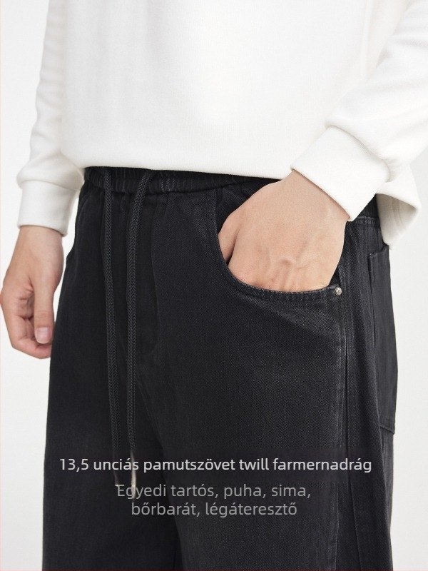 Férfi farmernadrág, laza szabású, középmagas derék, kötős zár, pamutkeverék denim, 2025 tél