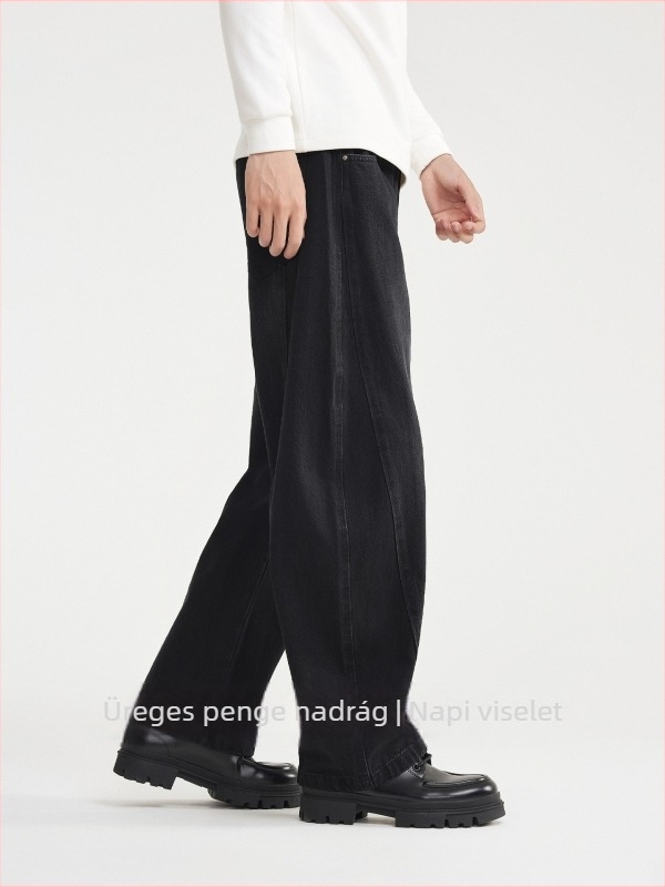 Férfi farmernadrág, laza szabású, középmagas derék, kötős zár, pamutkeverék denim, 2025 tél