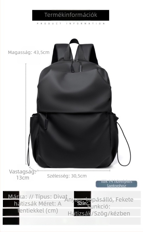 Laptop hátizsák - Uniszex, 14 hüvelykes laptop-kompatibilitás, Oxford anyag, légpárnás vállpántok, kapacitás 20 L alatt