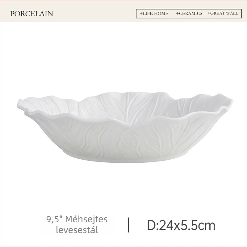 Porcelánból készült, szabálytalan alakú tál, alsó glazúr felülettel, mikrohullámú sütőben használható, testreszabás és logó nyomtatás elérhető