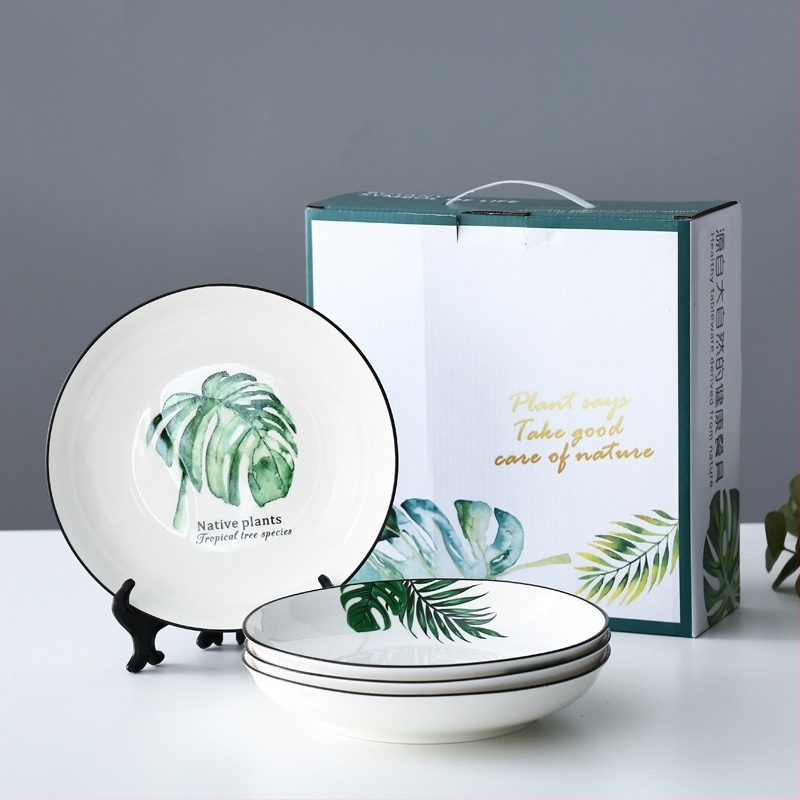 Porcelán Nordic-stílusú étkészlet 4 személyre személyre szabható logóval és ajándékdobozzal