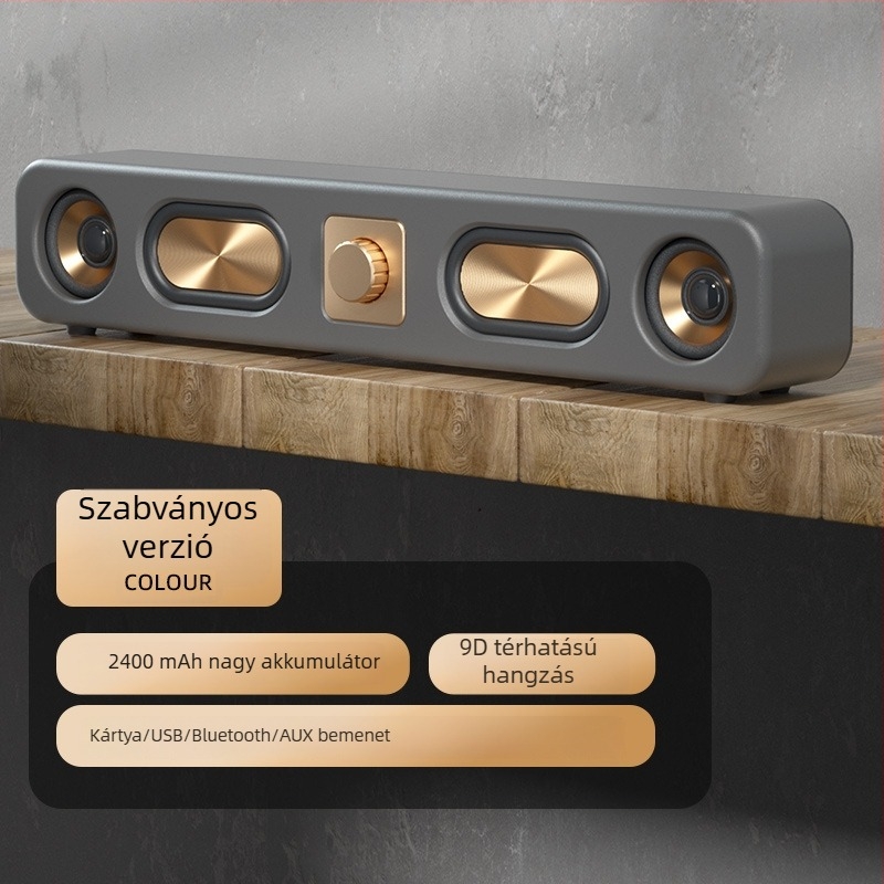 Retro vezeték nélküli Bluetooth hangszóró, hosszúkás fa dizájn, kártyahely, asztali rádió E3404