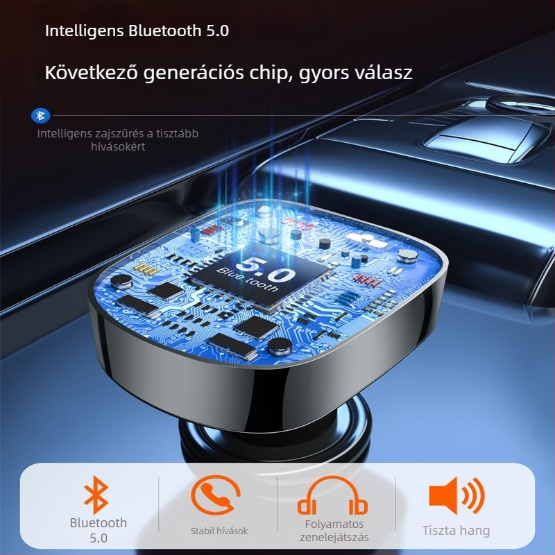 Autó Bluetooth MP3 töltő USB-meghajtó támogatással, FM rádió, 12–24V bemenet, monokróm kijelző