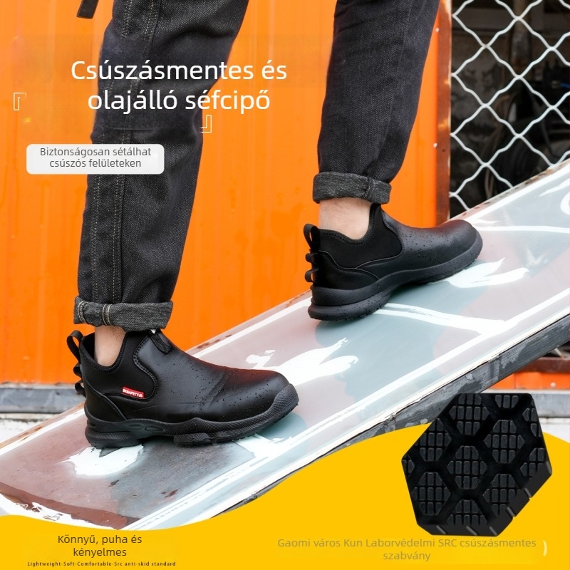 Konyhai szakács cipő – slip-on, mikroszálas bőr, vízálló, olajálló, csúszásmentes, alacsony felső rész