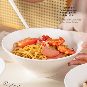 Porcelán japán ramen tál, kerek, mikrohullámú sütőben használható, alulglazúrozott felület, modern egyszerű stílus