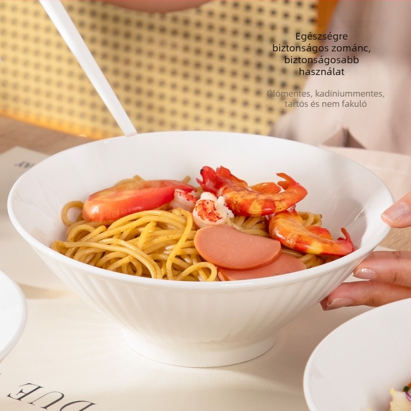 Porcelán japán ramen tál, kerek, mikrohullámú sütőben használható, alulglazúrozott felület, modern egyszerű stílus