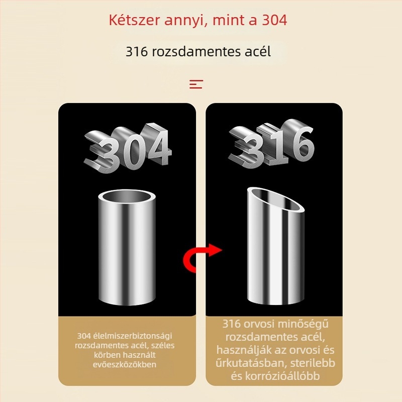 316-os rozsdamentes acél evőpálcikák, üreges belső, csúszásmentes, tükörfényes felület, modern minimális dizájn