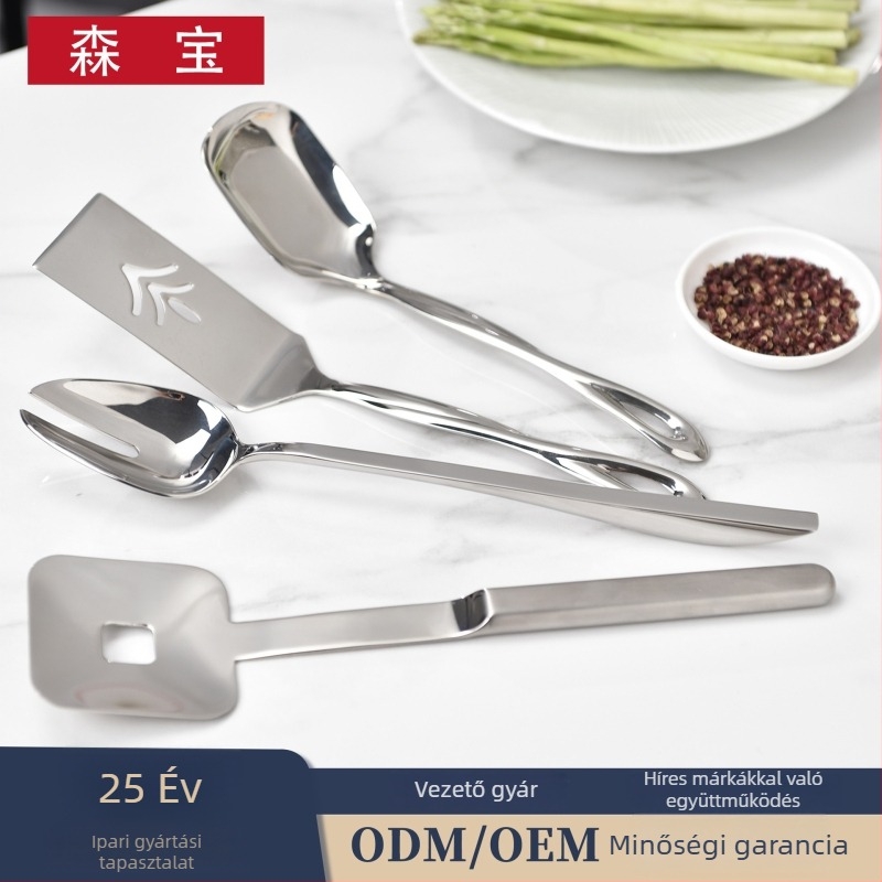 Rozsdamentes acél kanál- és spatula készlet - teljes 304-es rozsdamentes acélból, tükörfényes felület, nyelek 304-es rozsdamentes acélból, logó nyomtatás lehetséges