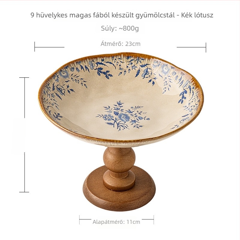 Porcelán gyümölcstál pedestállal – retro stílus, könnyű luxus felület