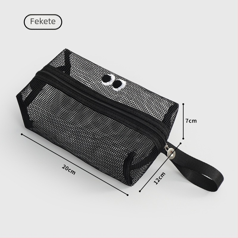 Hálós elrendezésű kozmetikai táska, mini cipzárral, nagy kapacitású, műanyag kivitel, sokoldalú utazótáska