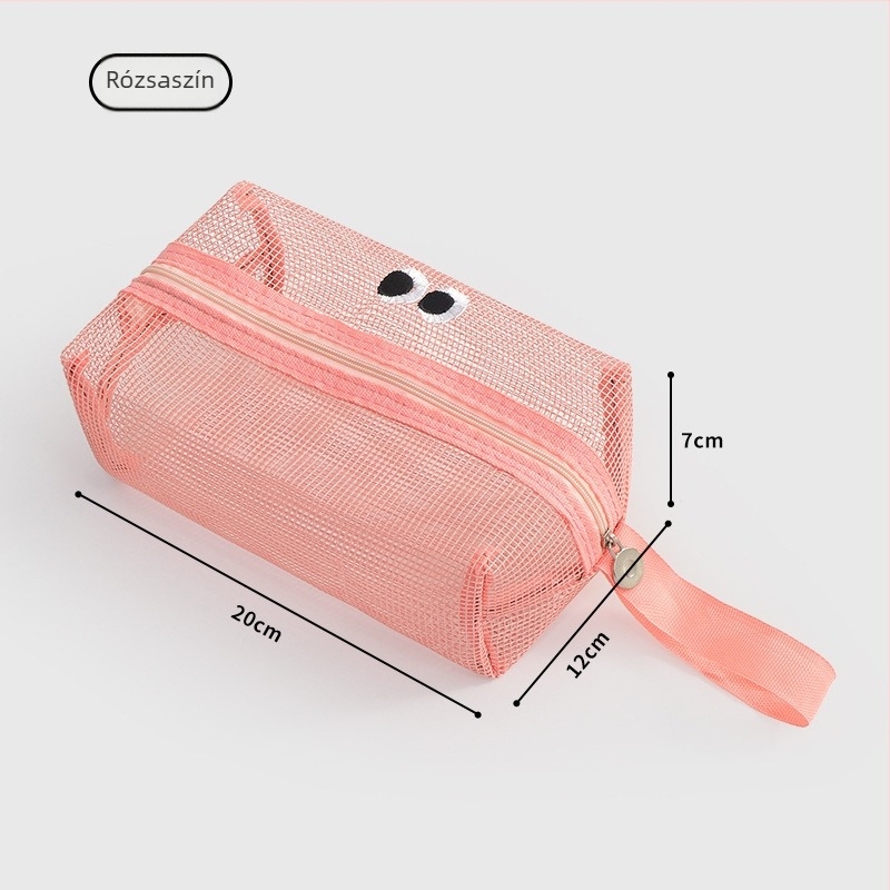 Hálós elrendezésű kozmetikai táska, mini cipzárral, nagy kapacitású, műanyag kivitel, sokoldalú utazótáska