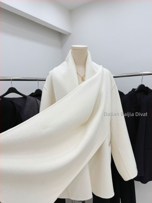 Női gyapjúkabát sálgallérral, dupla oldalú, rövid fazon, egyszínű, japán-koreai casual stílus