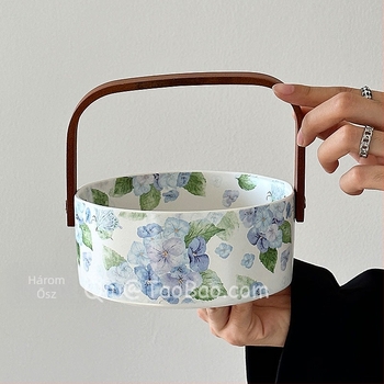 Sanq retro olajfestmény-stílusú porcelán gyümölcskosár nassolótálcával – hordozható gyümölcskosár, Végtelen nyár motívum