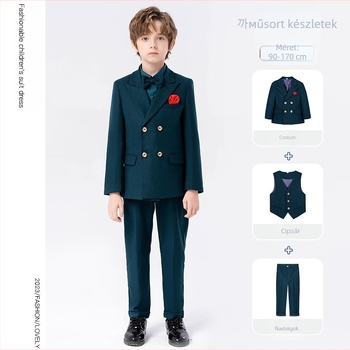 Gyerekeknek szóló háromrészes kosztüm brit stílusban, csíkos mintával, 3–8 éveseknek, 70% poliészter