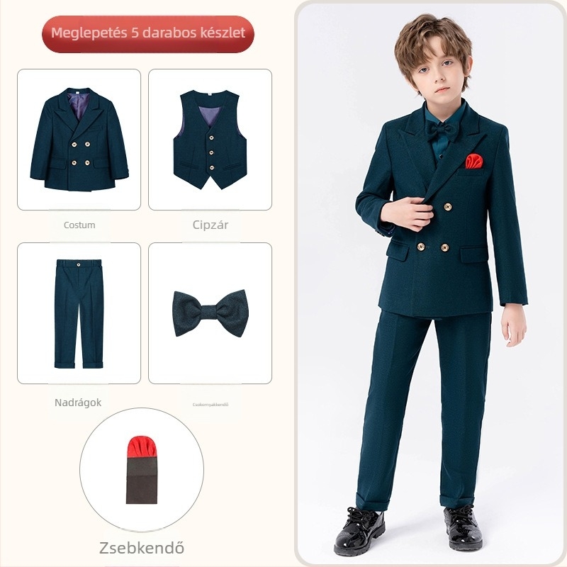 Gyerekeknek szóló háromrészes kosztüm brit stílusban, csíkos mintával, 3–8 éveseknek, 70% poliészter