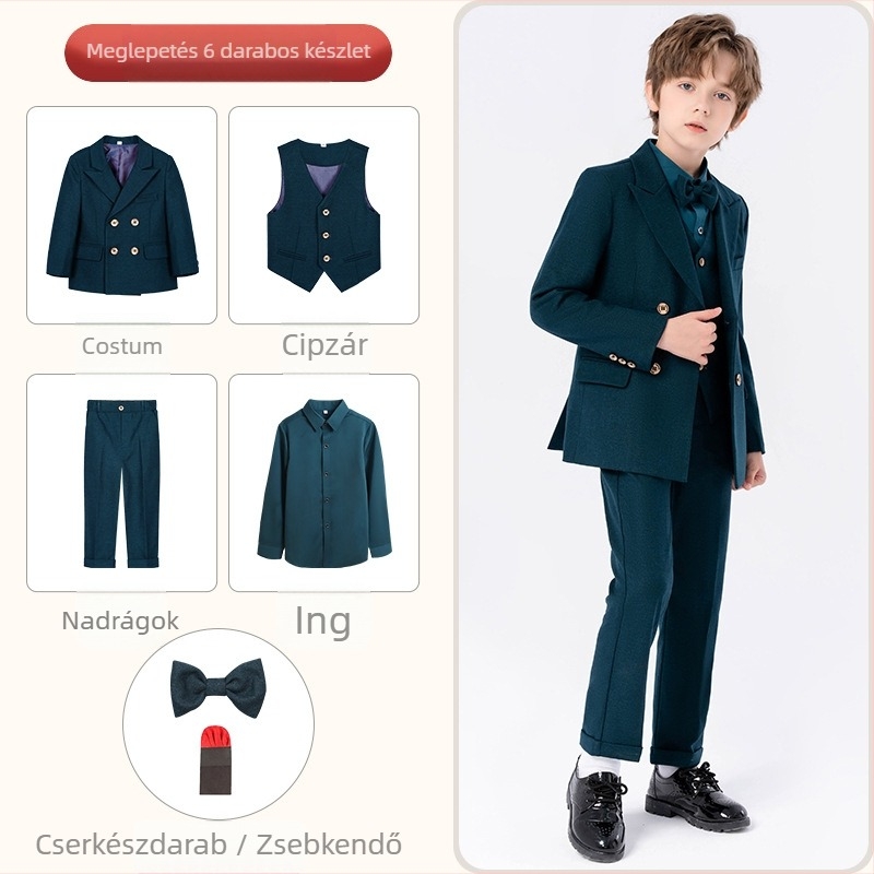 Gyerekeknek szóló háromrészes kosztüm brit stílusban, csíkos mintával, 3–8 éveseknek, 70% poliészter