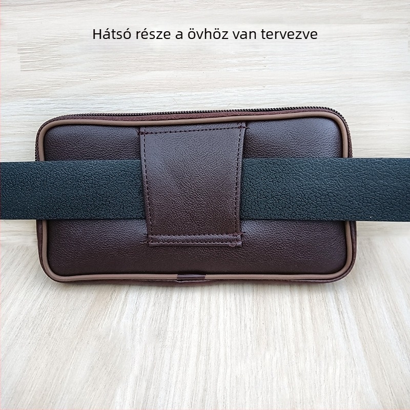 Férfi övtáska, ultra vékony, PU bőr, vízálló, poliészter bélés, városi egyszerűség