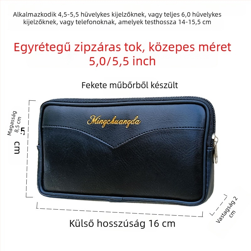 Férfi övtáska, ultra vékony, PU bőr, vízálló, poliészter bélés, városi egyszerűség