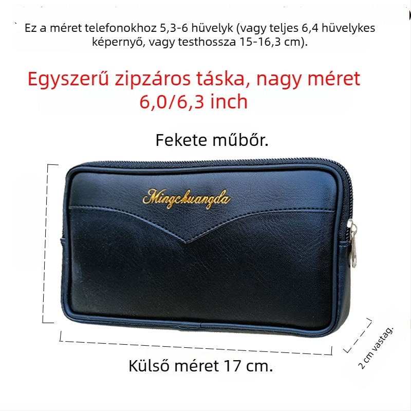 Férfi övtáska, ultra vékony, PU bőr, vízálló, poliészter bélés, városi egyszerűség