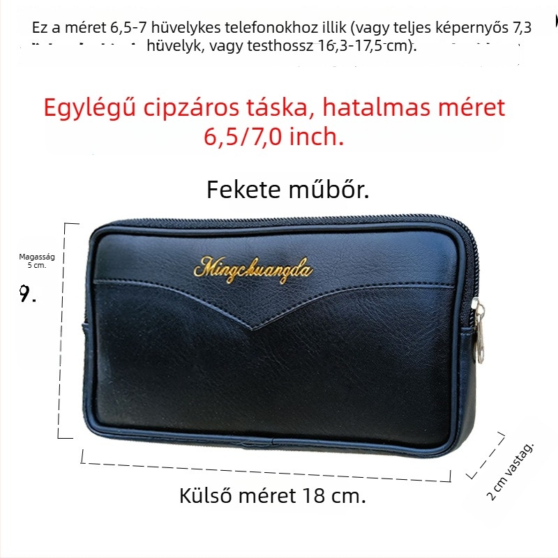 Férfi övtáska, ultra vékony, PU bőr, vízálló, poliészter bélés, városi egyszerűség