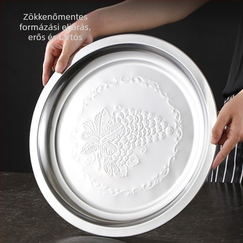 Rozsdamentes acélból készült kör alakú lapos tál ételhez, 18–19 cm, tükörfényes felület, modern minimalist stílus, testreszabható logó