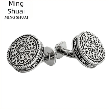 Mandzsettagombok - réz, retro kerek dizájn, olajos felület, testreszabható