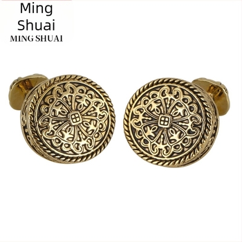 Mandzsettagombok - réz, retro kerek dizájn, olajos felület, testreszabható