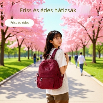 Nylon hátizsák — Friss és édes stílus, cipzáras zárás, 3D külső, cipzáras zseb és telefonzseb