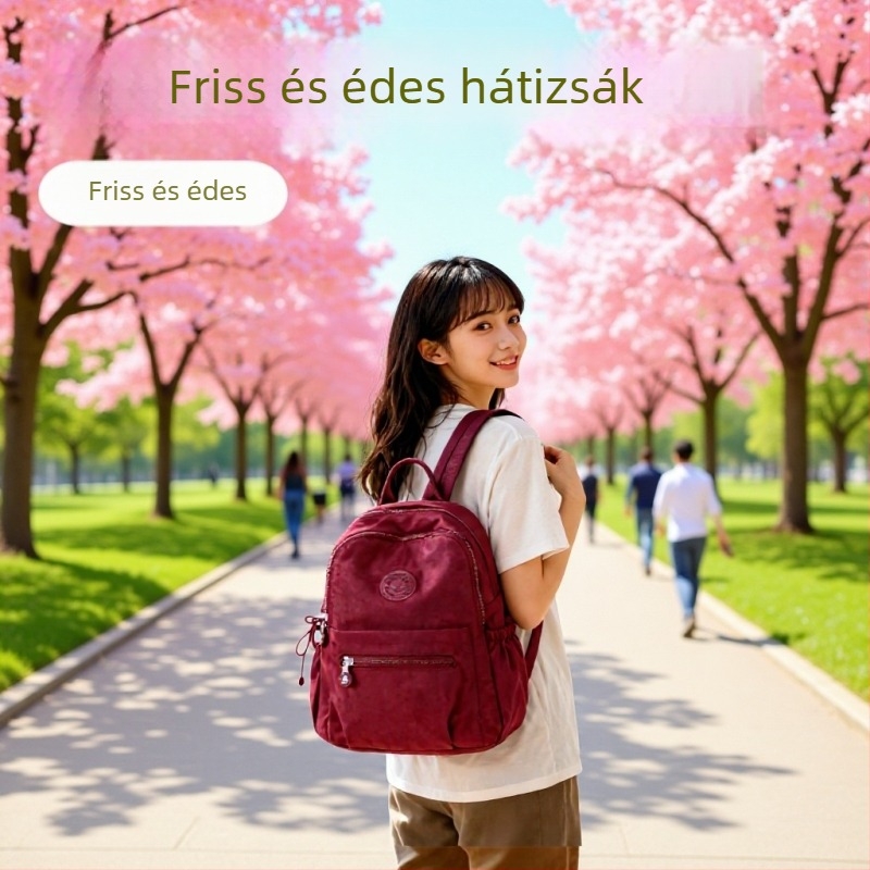 Nylon hátizsák — Friss és édes stílus, cipzáras zárás, 3D külső, cipzáras zseb és telefonzseb