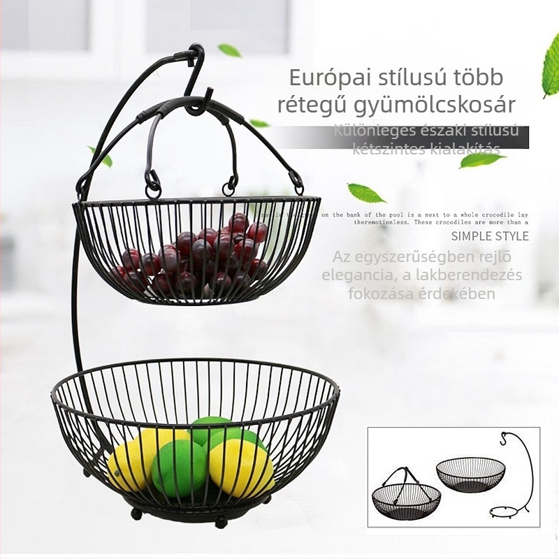 Kétszintes fém gyümölcskosár nappaliba, nordic stílus, 2020, első osztályú minőség