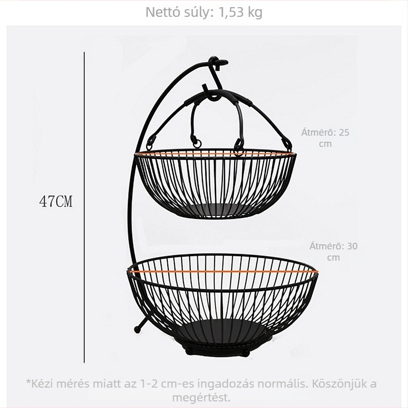 Kétszintes fém gyümölcskosár nappaliba, nordic stílus, 2020, első osztályú minőség