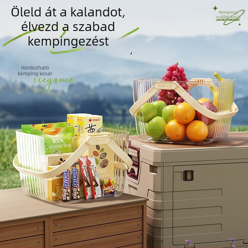 Kültéri hordozható gyümölcstároló kosár — műanyag, könnyű lux stílus, piknikre és nassolnivalók tárolására