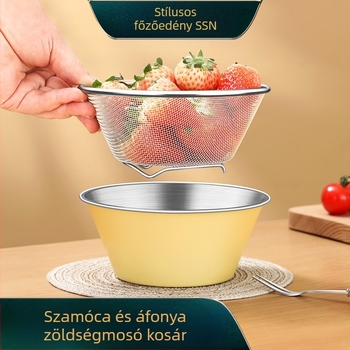 Kétszintes lefolyó gyümölcskosár rozsdamentes acélból, gyümölcs- és zöldség tárolására, nappali használatra