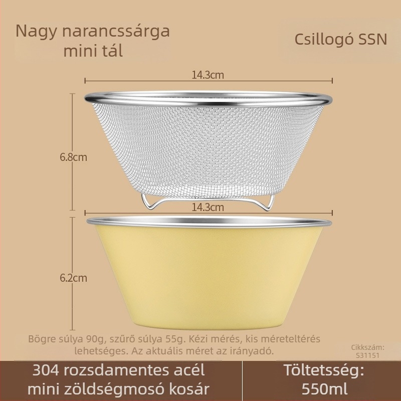 Kétszintes lefolyó gyümölcskosár rozsdamentes acélból, gyümölcs- és zöldség tárolására, nappali használatra