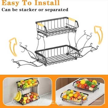 Szenacél gyümölcs kosár, háromrétegű tároló, modern minimál dizájn, Weiya Home Furnishing