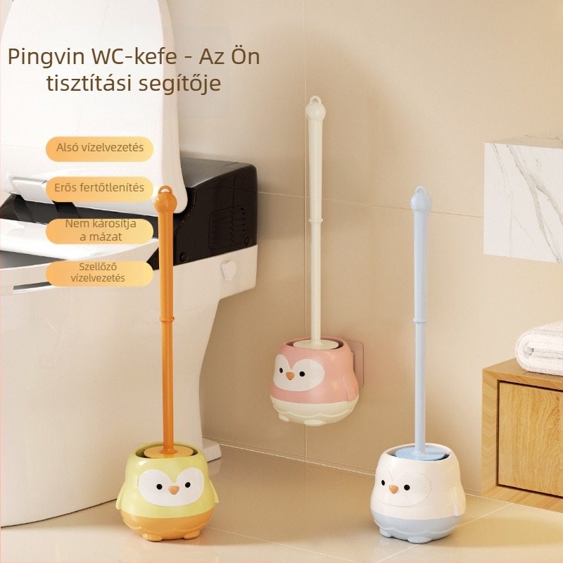 Műanyag WC-kefe hosszú nyéllel, falra szerelhető alap, holttér nélkül, tömege kb. 210 g