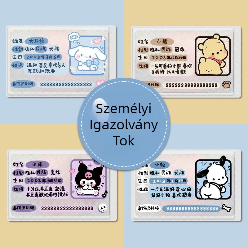 ID-kártyatartó, átlátszó, adatvédelmi védelemmel, teljes lefedettség, arcvédő karikatúra dizájnnal, műanyag