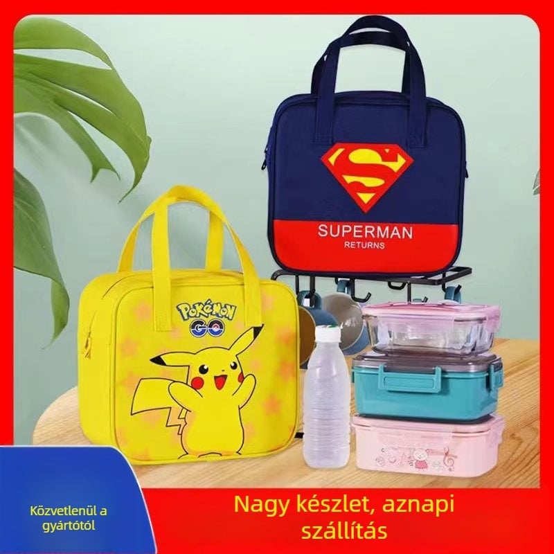 Ebédtáska, hordozható női vászontáska, koreai stílusú, kis méretű, maci motívummal