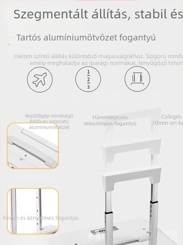 Utazókoffer elülső nyitással, alumínium kerettel, PC burkolattal, TSA jelszavas zár, univerzális kerekek, száraz–nedves elválasztás