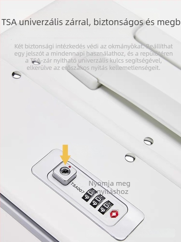 Utazókoffer elülső nyitással, alumínium kerettel, PC burkolattal, TSA jelszavas zár, univerzális kerekek, száraz–nedves elválasztás