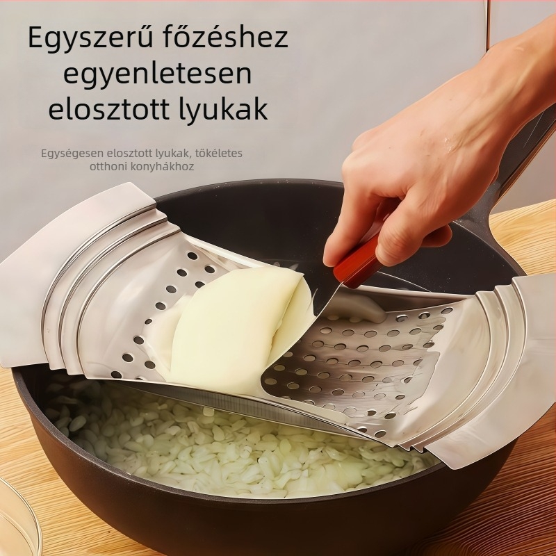 Rozsdamentes acél gombócleves szűrő – hőálló, modern dizájn, konyhai eszköz