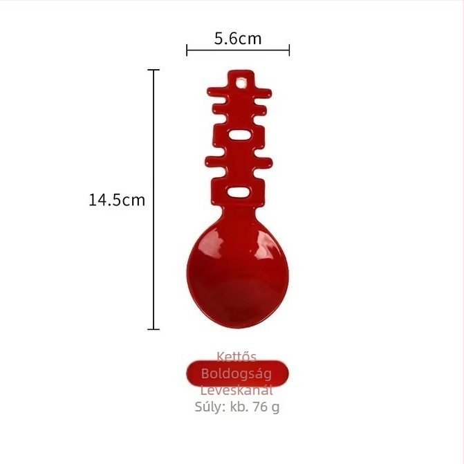 Kerámia desszertkanál, Kettős Boldogság minta, új kínai chinoiserie stílus, 2023 megjelenés