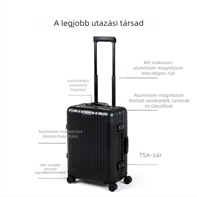 Kézitás poggyász alumínium-magnézium ötvözetből, univerzális kerekekkel, TSA kombinációs zár, 4,3 kg