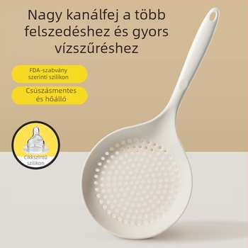 Szilikon főzőkanál hosszú nyéllel, hőálló, tapadásmentes, szűrő a tészta és a gyóza leöntéséhez