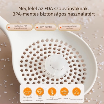 Szilikon főzőkanál hosszú nyéllel, hőálló, tapadásmentes, szűrő a tészta és a gyóza leöntéséhez