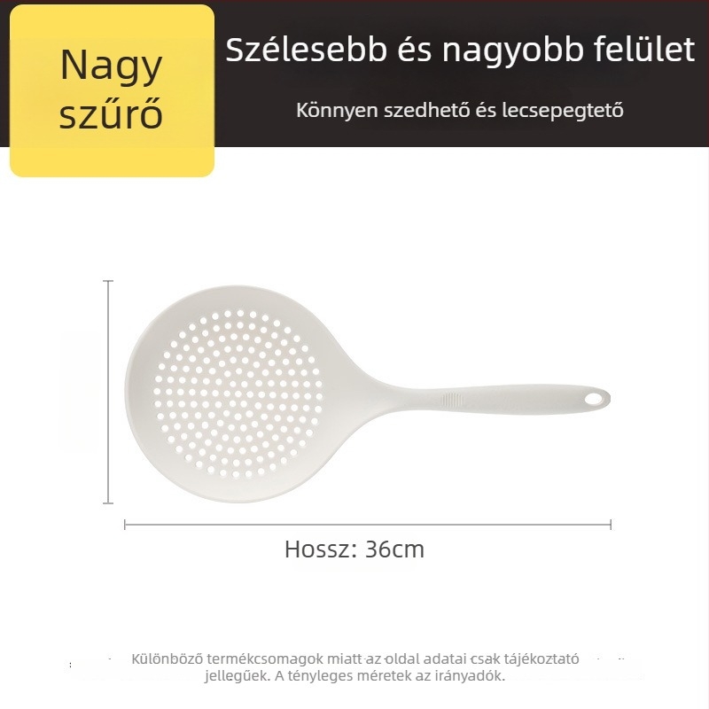 Szilikon főzőkanál hosszú nyéllel, hőálló, tapadásmentes, szűrő a tészta és a gyóza leöntéséhez