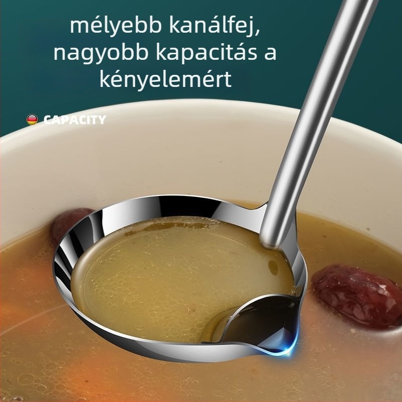 304 rozsdamentes acél olajelválasztó kanál háztartási használatra, leveskanál, magas hőállóság